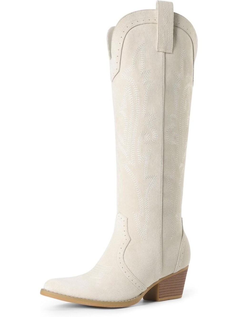 Women's Beige Cowboy Cowgirl Knee High Boots Classic Western Riding Boots